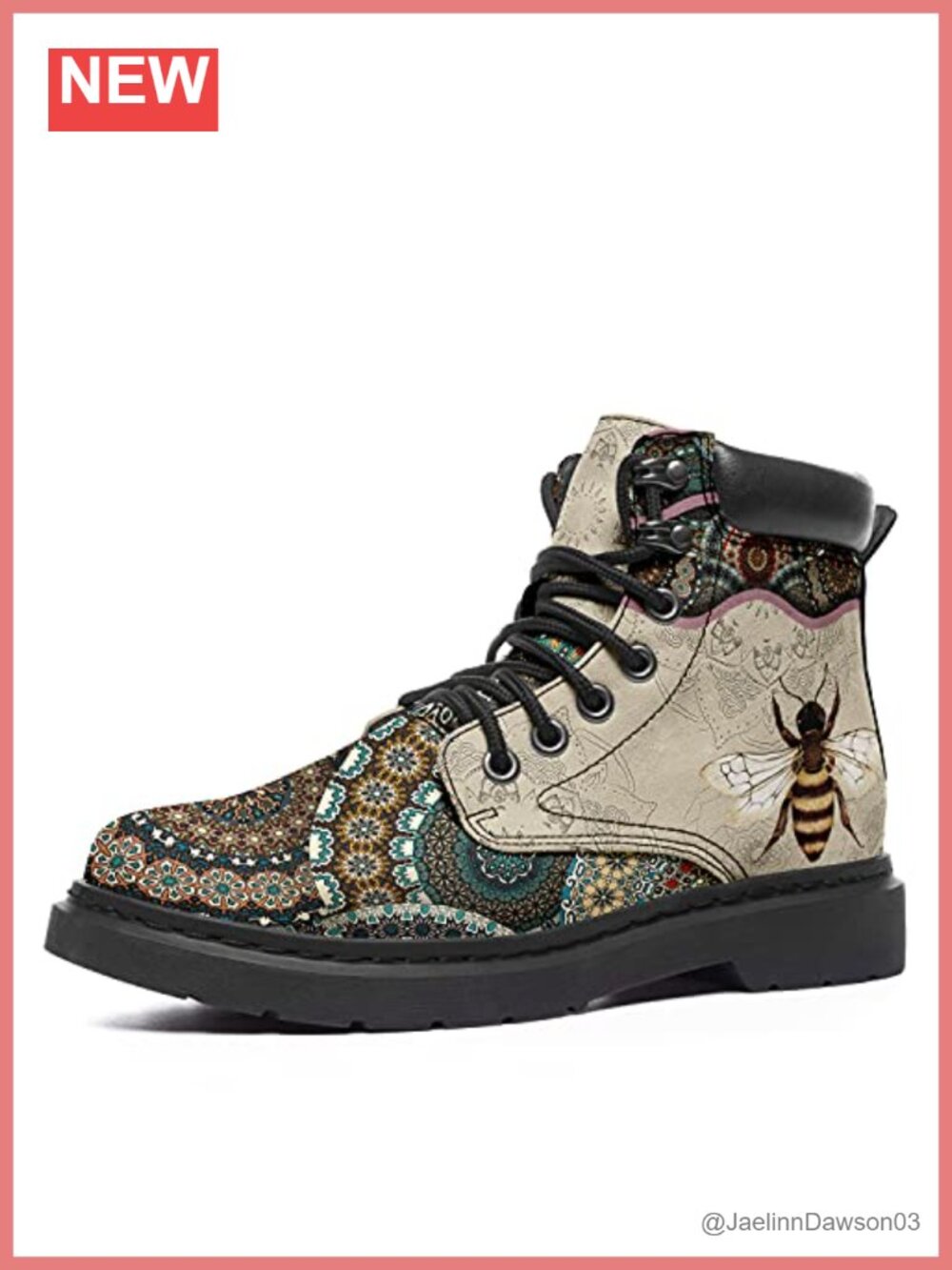 Custom Flower Mandala Animal Print Winter Boots for Women Ankle Boots Leather